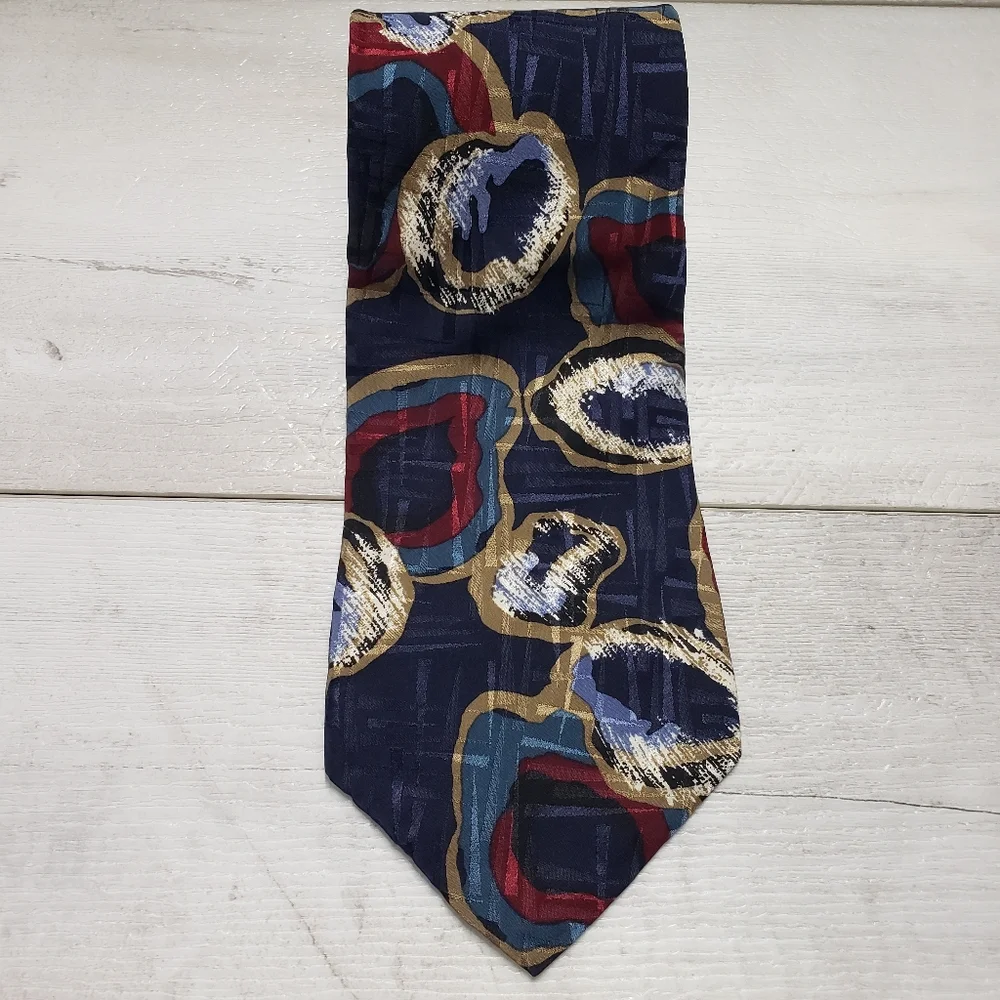 100% Silk Mens Ties Abstract Geometric Artsy Multicolor Statement Office